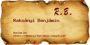 Raksányi Benjámin névjegykártya